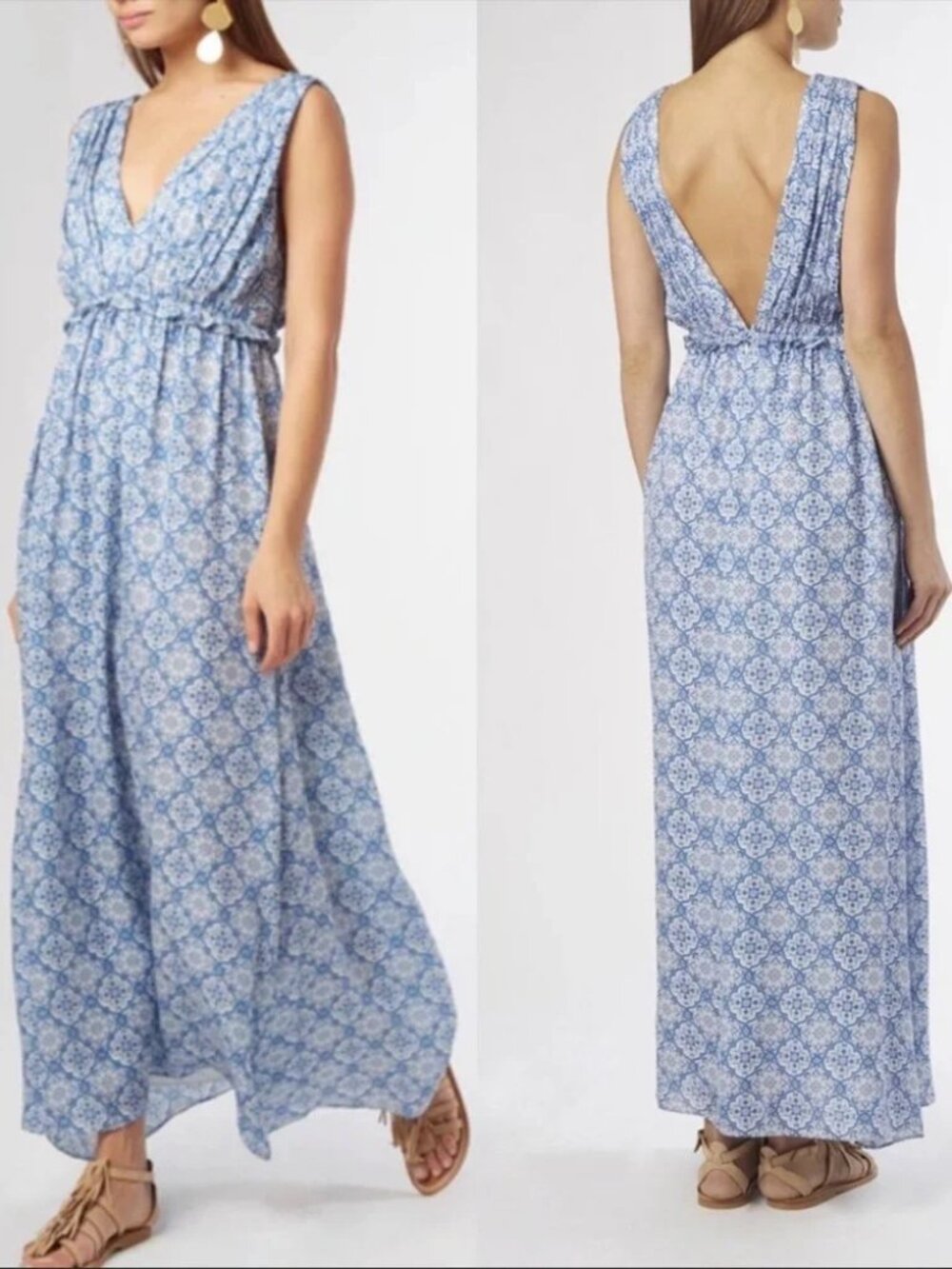 Anthropologie Nieves Lavi Comporta Georgette Silk Maxi Dress Blue Size Medium
